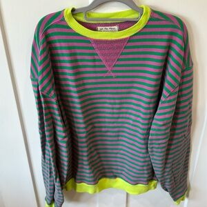 Free People Oversized Crewneck Striped Sweatshirt